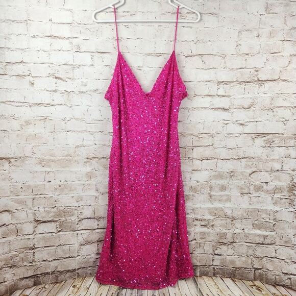 Retrofete Billy Sequin Dress in Knockout Pink Size XL NWT Spaghetti Straps - Picture 2 of 13